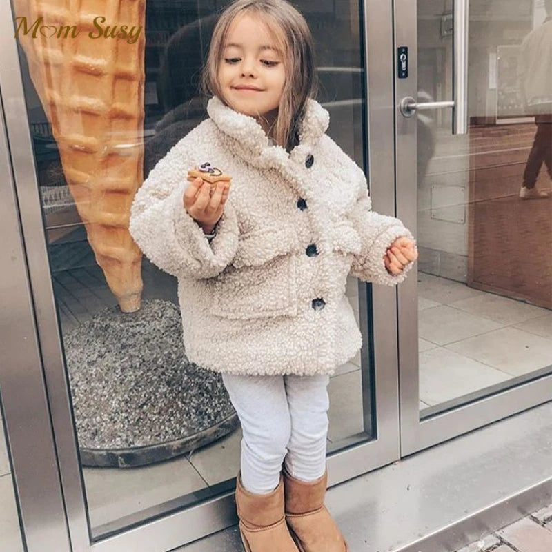 Girl Boy Winter Jacket Thick Lamb Wool Infant Toddler Child Like Coat Baby Outwear Cotton 1-8Y