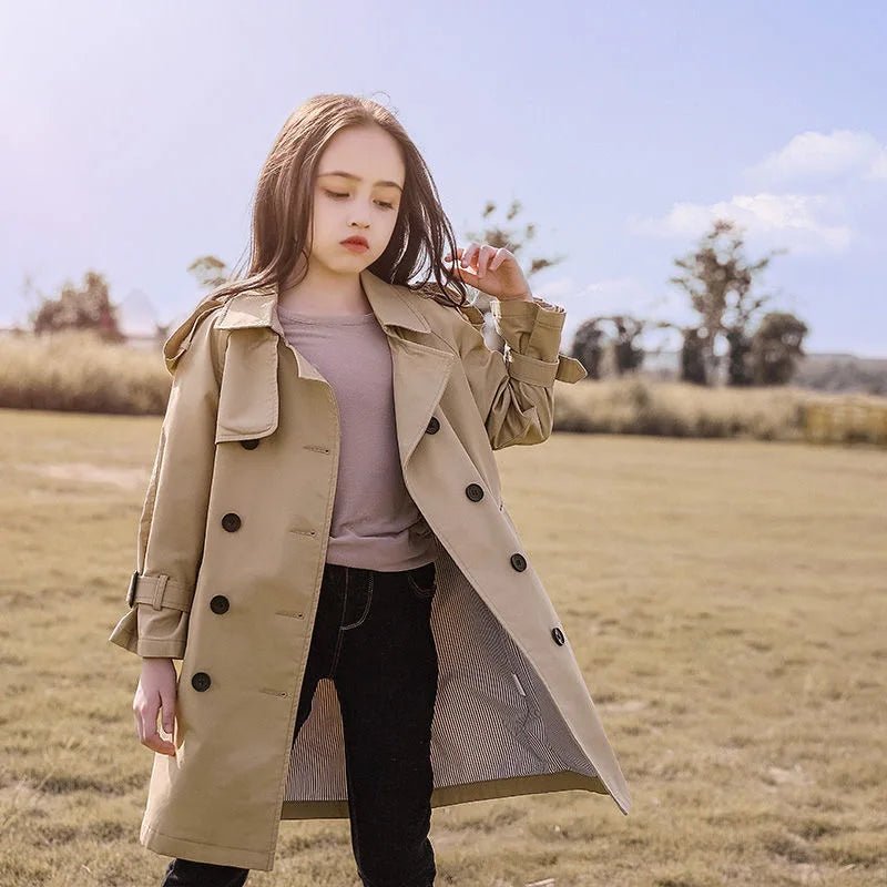 Cotton Teen Girls Long Trench Coats Jacket For Girls Children Clothing