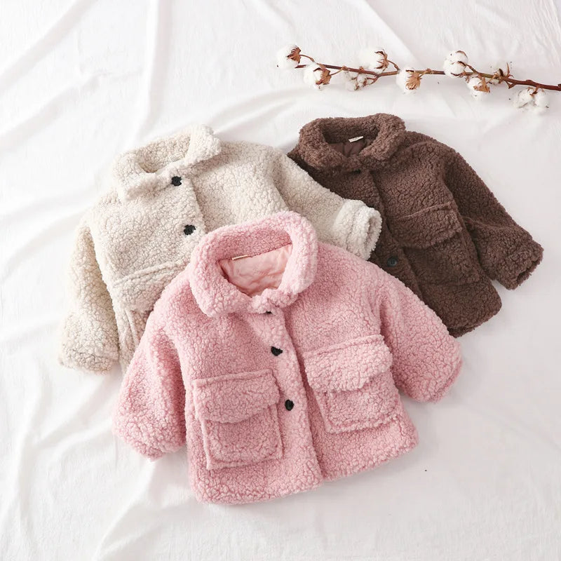 Girl Boy Winter Jacket Thick Lamb Wool Infant Toddler Child Like Coat Baby Outwear Cotton 1-8Y