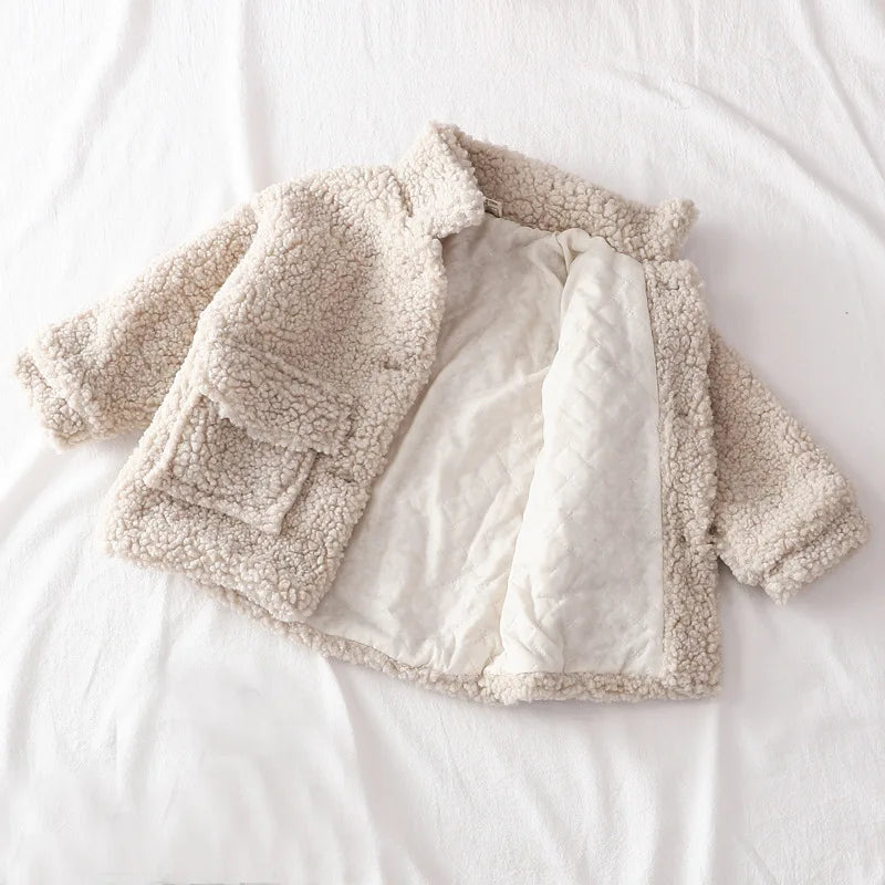 Girl Boy Winter Jacket Thick Lamb Wool Infant Toddler Child Like Coat Baby Outwear Cotton 1-8Y