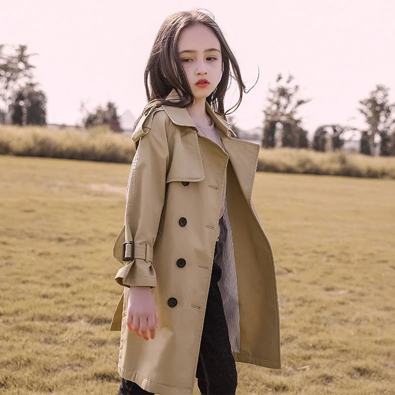 Cotton Teen Girls Long Trench Coats Jacket For Girls Children Clothing