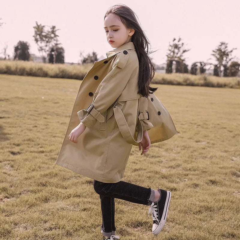 Cotton Teen Girls Long Trench Coats Jacket For Girls Children Clothing