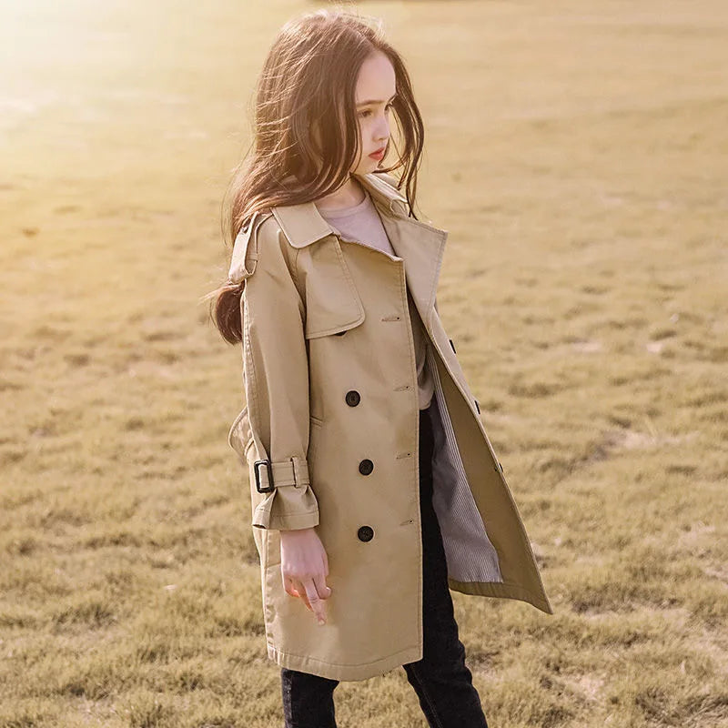 Cotton Teen Girls Long Trench Coats Jacket For Girls Children Clothing