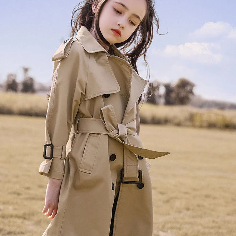 Cotton Teen Girls Long Trench Coats Jacket For Girls Children Clothing