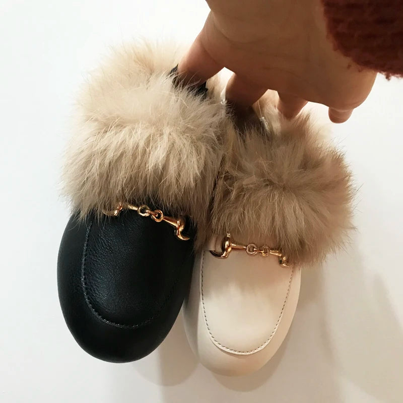 Fur Shoes Baby Girls Leather