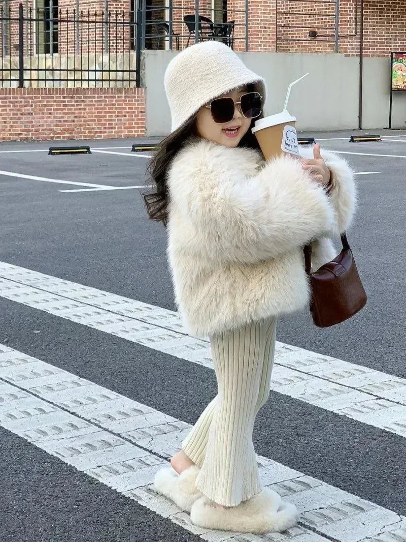 Coats Girls Plush Versatile Furs Cotton Fashion