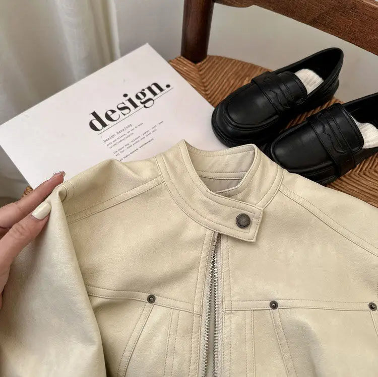 Versatile for Boys and Girls Solid Color Leather Jacket Short Leather Jacket