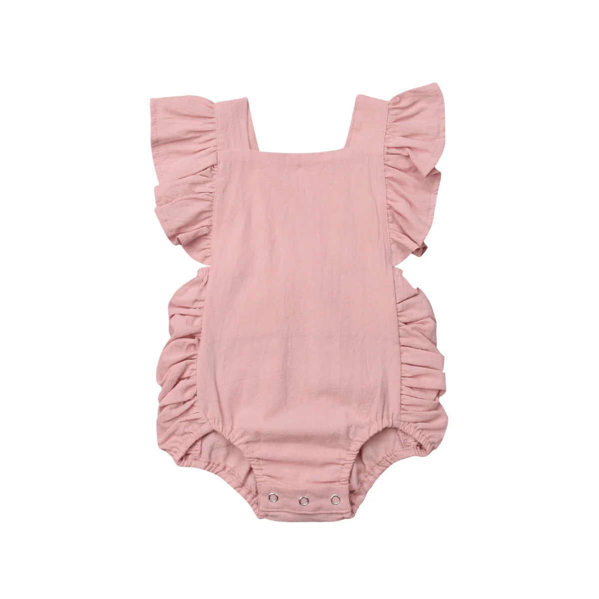 0-24M Infant Girls Solid Color Romper Baby Summer Clothing Sleeveless Square Neck Ruffle Romper Jumpsuits Toddler Overalls