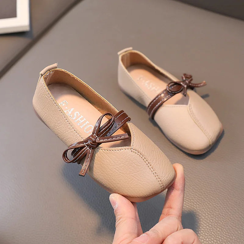 Girls' Leather Shoes Children Bow Soft Comfortable Flat