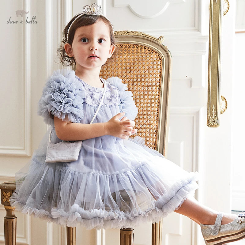 Gray Blue Dress Children Baby Girls