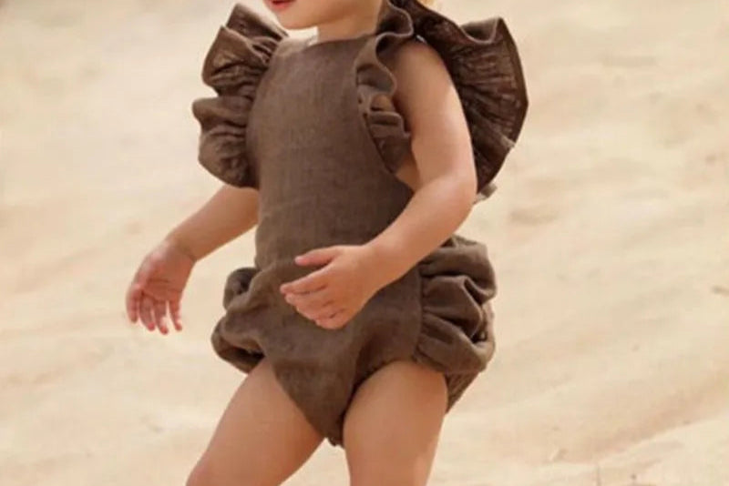 0-24M Infant Girls Solid Color Romper Baby Summer Clothing Sleeveless Square Neck Ruffle Romper Jumpsuits Toddler Overalls
