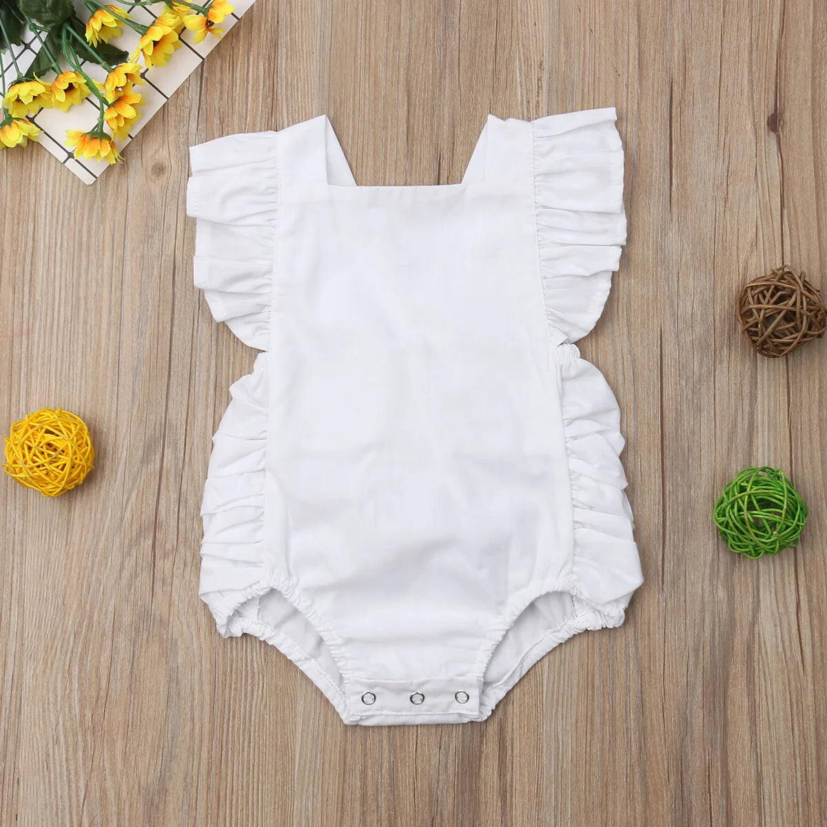 0-24M Infant Girls Solid Color Romper Baby Summer Clothing Sleeveless Square Neck Ruffle Romper Jumpsuits Toddler Overalls