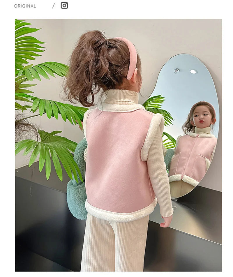 Thick Warm Vest Winter Children's Leather Cotton Jackets 2-6Y