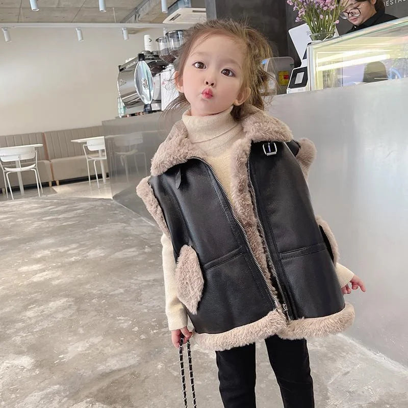 Thick Warm Vest Winter Children's Leather Cotton Jackets 2-6Y