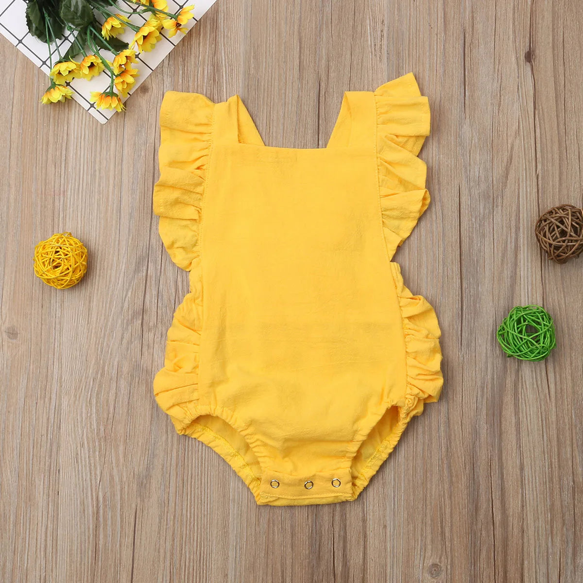 0-24M Infant Girls Solid Color Romper Baby Summer Clothing Sleeveless Square Neck Ruffle Romper Jumpsuits Toddler Overalls