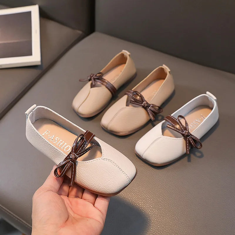 Girls' Leather Shoes Children Bow Soft Comfortable Flat