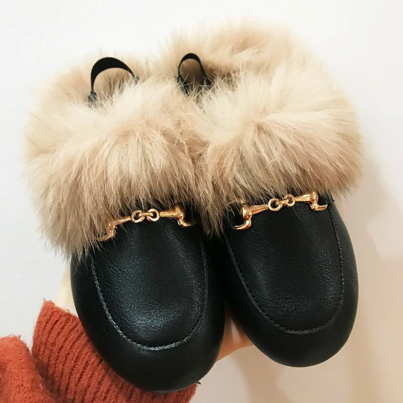 Fur Shoes Baby Girls Leather