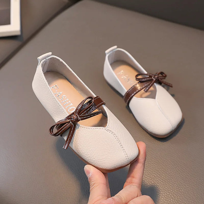 Girls' Leather Shoes Children Bow Soft Comfortable Flat