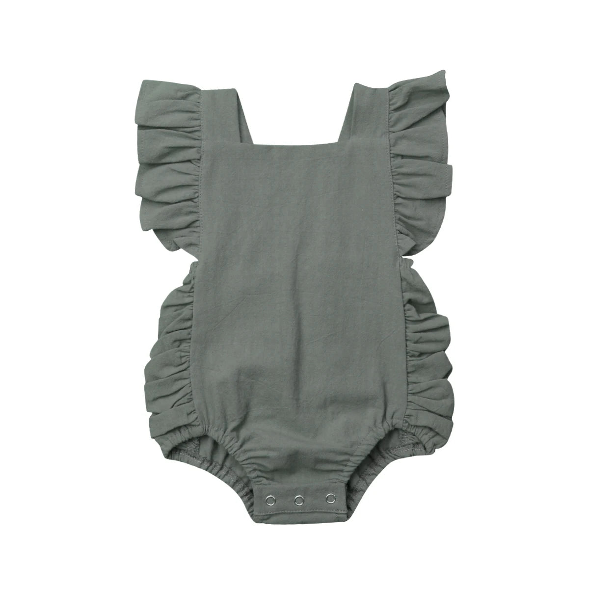 0-24M Infant Girls Solid Color Romper Baby Summer Clothing Sleeveless Square Neck Ruffle Romper Jumpsuits Toddler Overalls