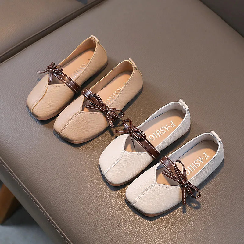 Girls' Leather Shoes Children Bow Soft Comfortable Flat