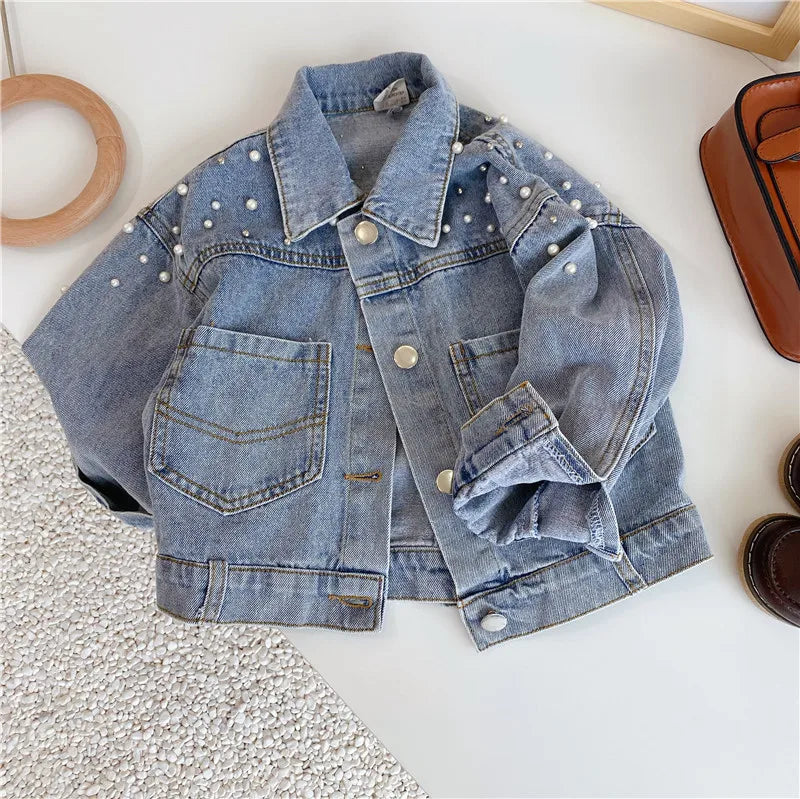 jacket 3-10 year jacket children's pearl long sleeved denim jacket