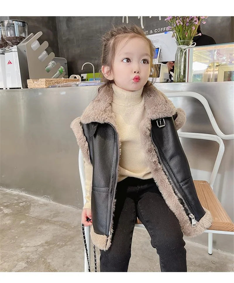 Thick Warm Vest Winter Children's Leather Cotton Jackets 2-6Y