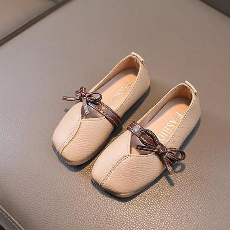 Girls' Leather Shoes Children Bow Soft Comfortable Flat