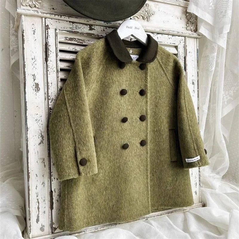 Woolen Coat Overcoat Jacket Green Warm Thicken Winter Cottonn Children's Clothing