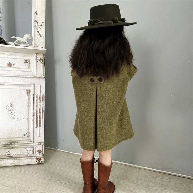 Woolen Coat Overcoat Jacket Green Warm Thicken Winter Cottonn Children's Clothing