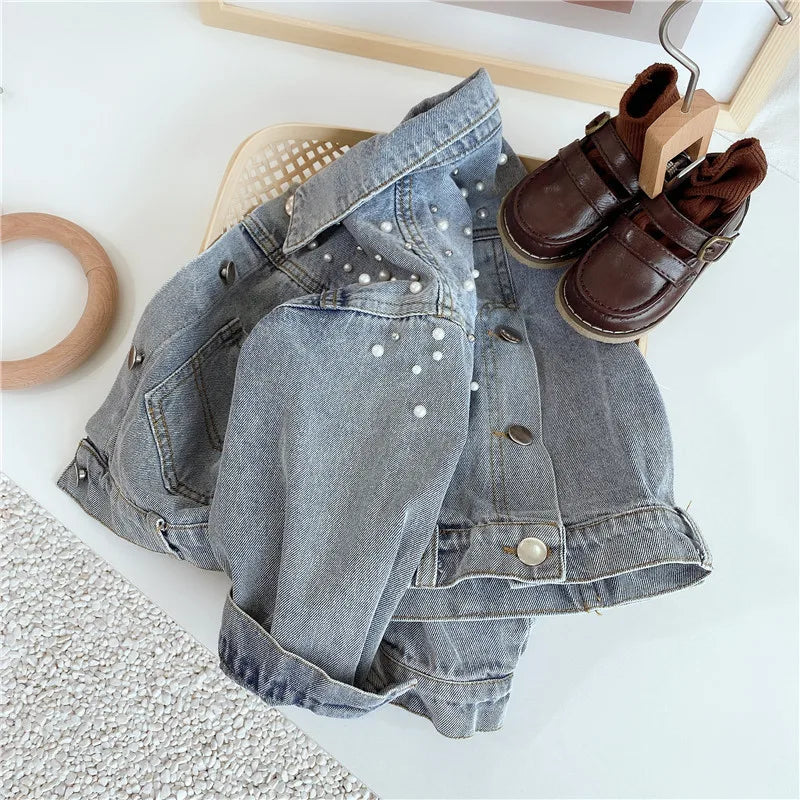 jacket 3-10 year jacket children's pearl long sleeved denim jacket