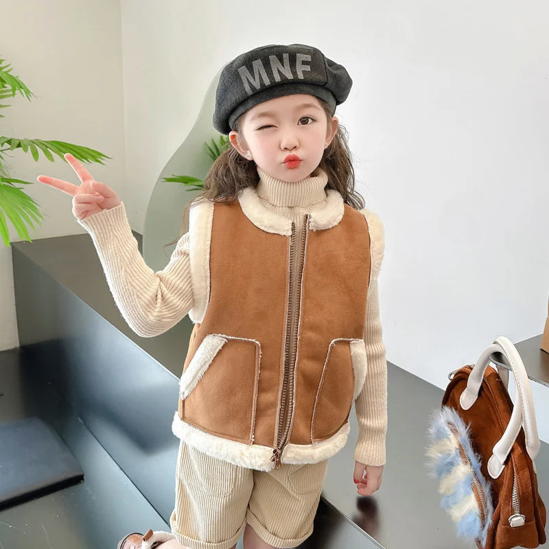 Thick Warm Vest Winter Children's Leather Cotton Jackets 2-6Y