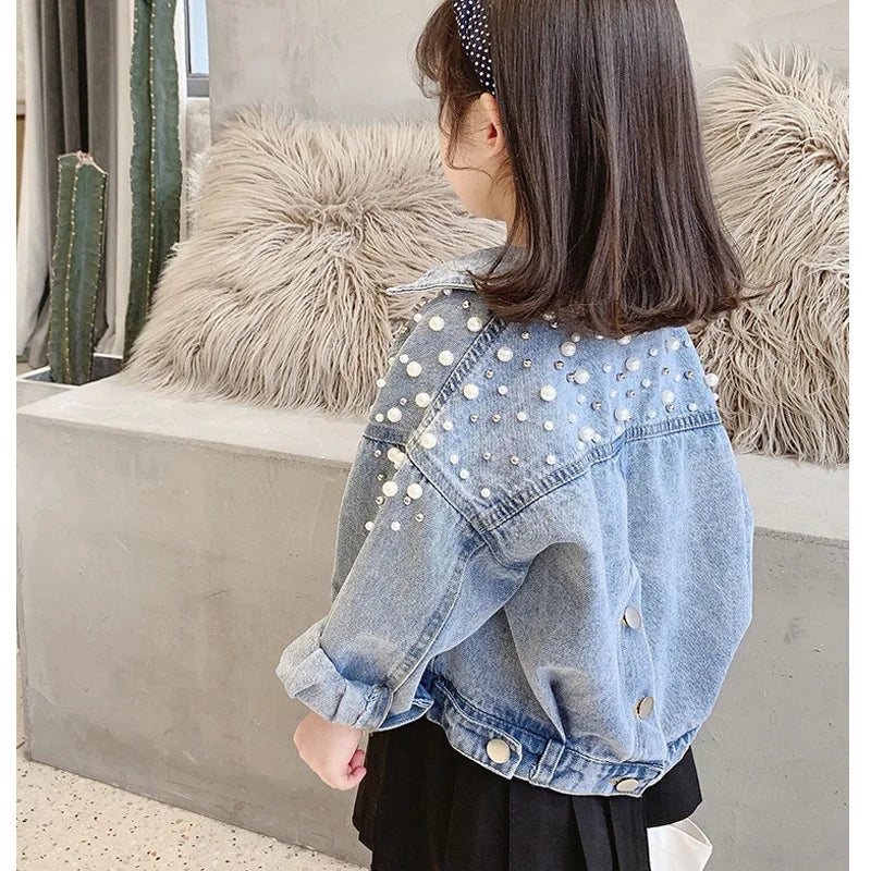 jacket 3-10 year jacket children's pearl long sleeved denim jacket