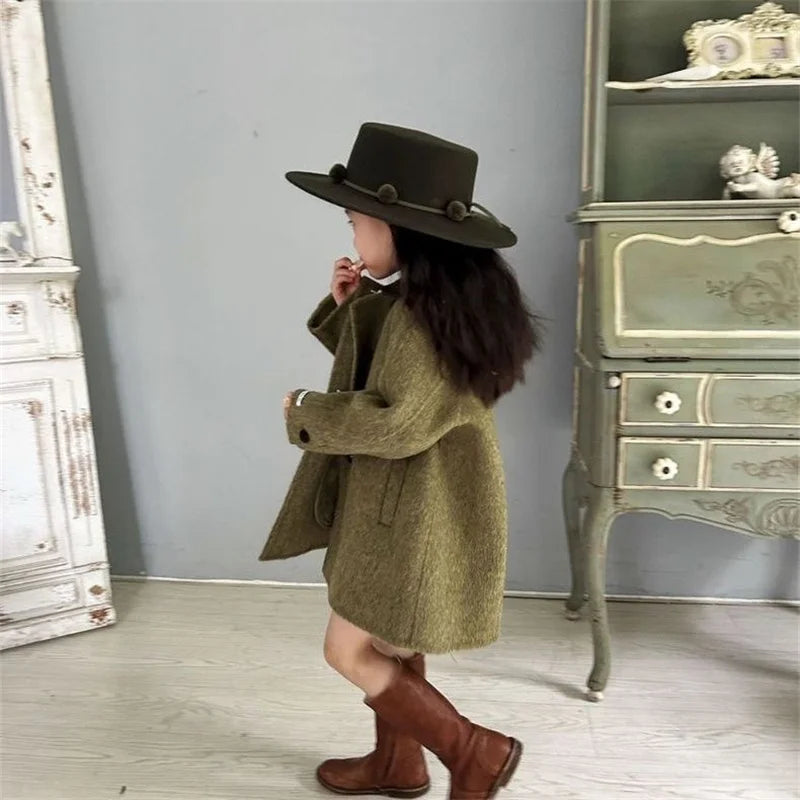 Woolen Coat Overcoat Jacket Green Warm Thicken Winter Cottonn Children's Clothing