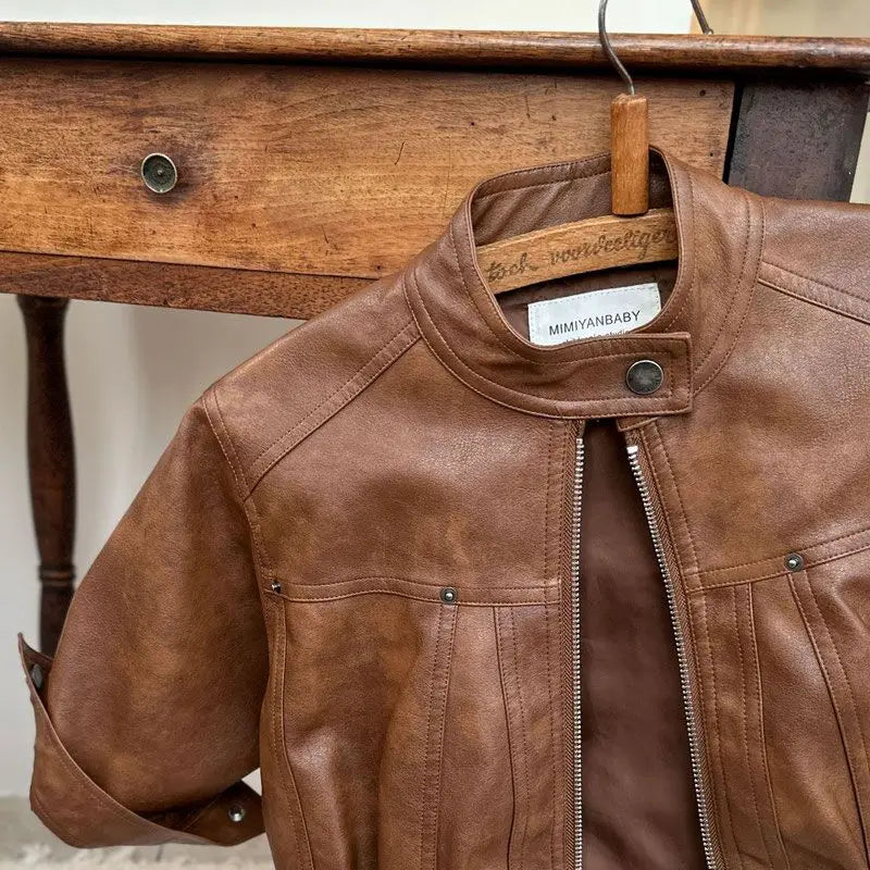 Versatile for Boys and Girls Solid Color Leather Jacket Short Leather Jacket