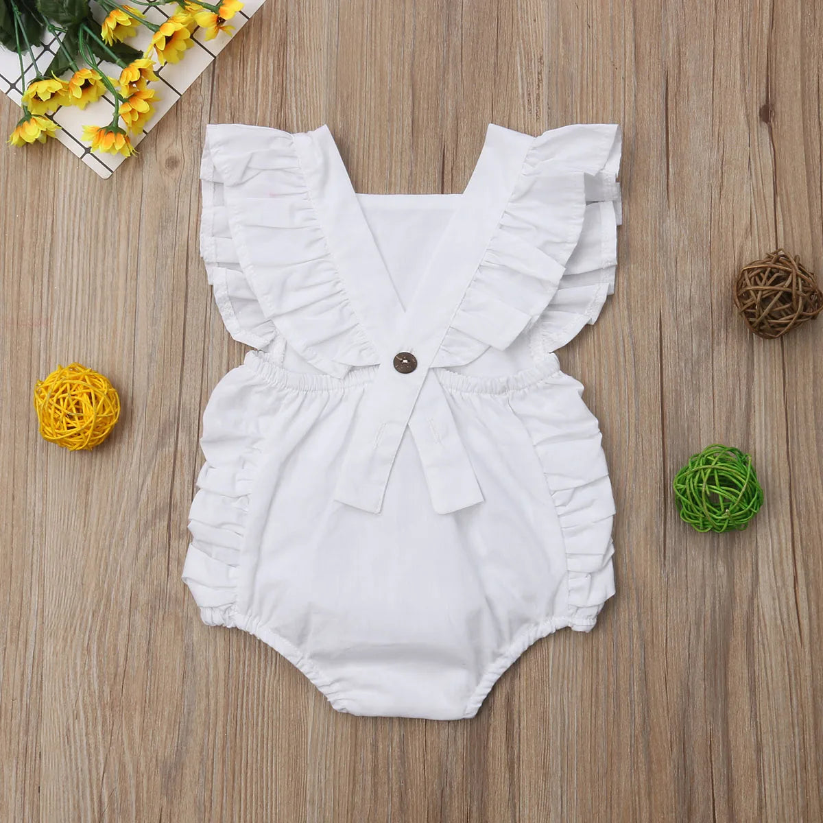 0-24M Infant Girls Solid Color Romper Baby Summer Clothing Sleeveless Square Neck Ruffle Romper Jumpsuits Toddler Overalls