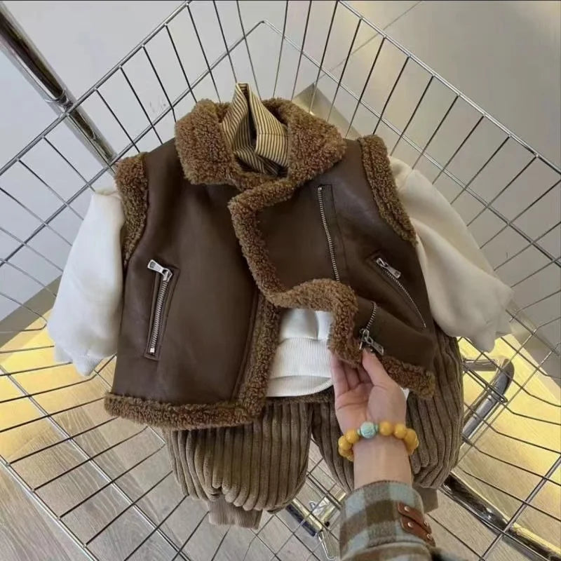 Jacket Leather Vest Thickness Kids Coats