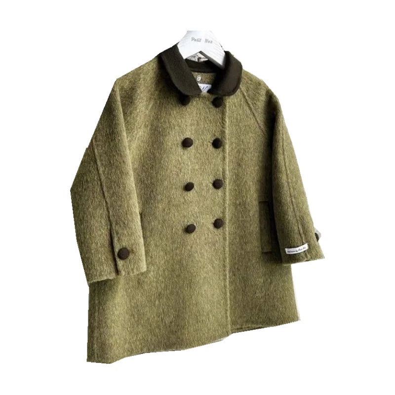 Woolen Coat Overcoat Jacket Green Warm Thicken Winter Cottonn Children's Clothing