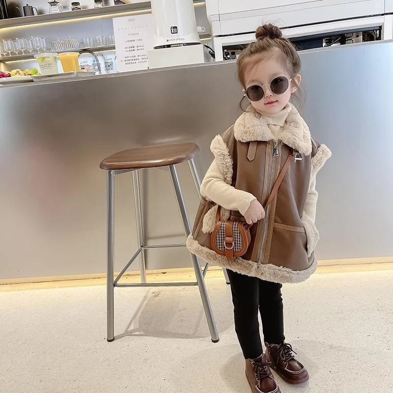 Thick Warm Vest Winter Children's Leather Cotton Jackets 2-6Y