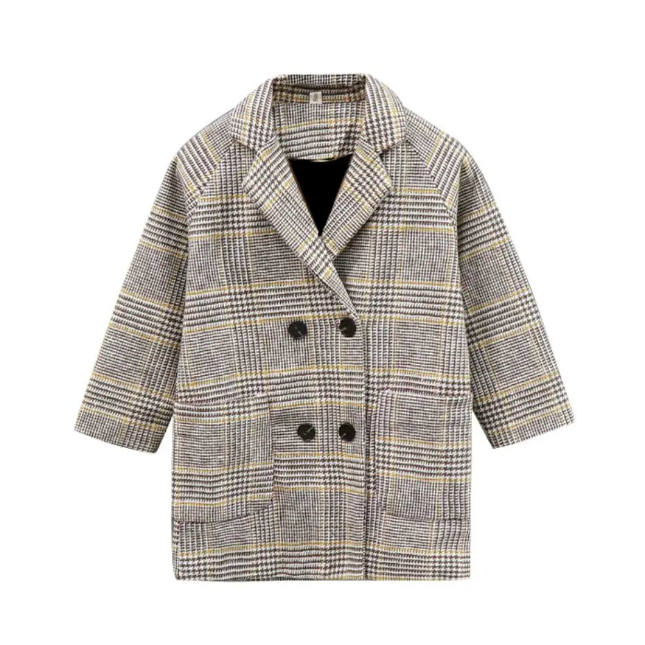 Girls Winter Long Jacket Outerwear Plaid Pattern Jacket For