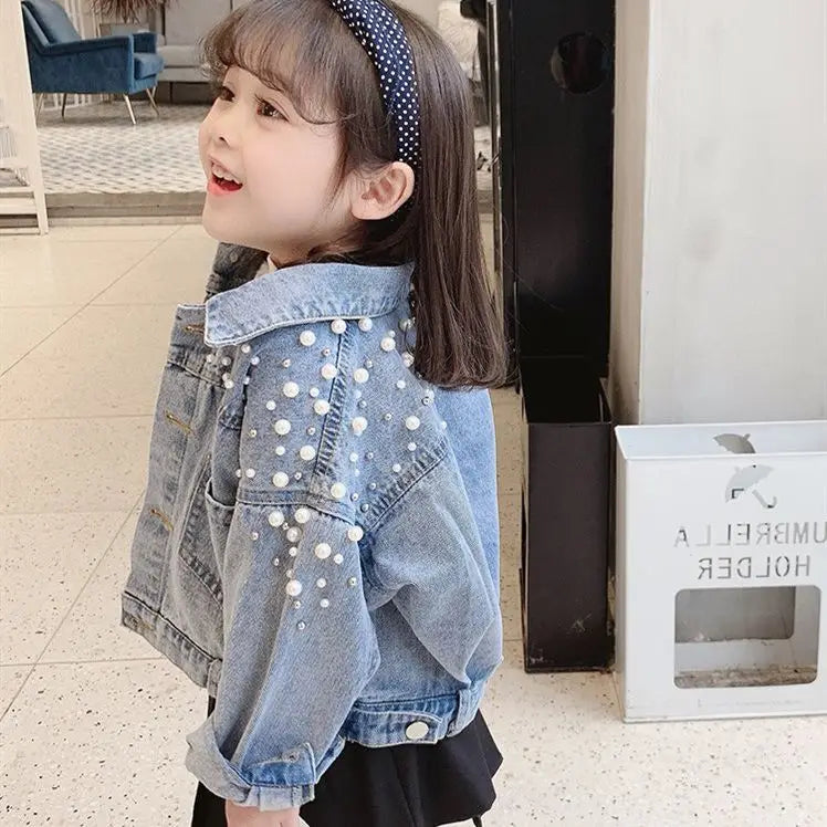 jacket 3-10 year jacket children's pearl long sleeved denim jacket