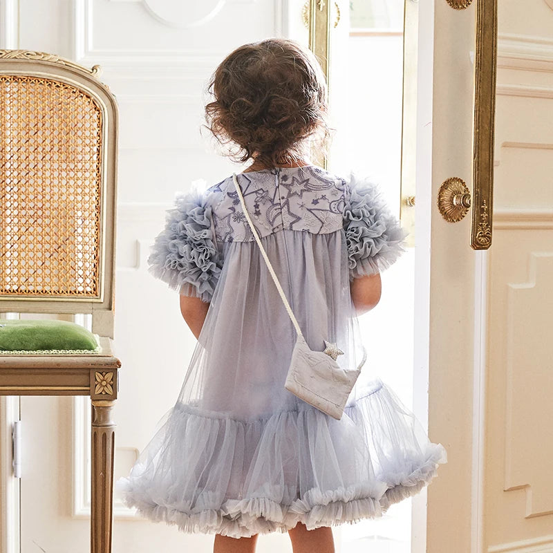 Gray Blue Dress Children Baby Girls