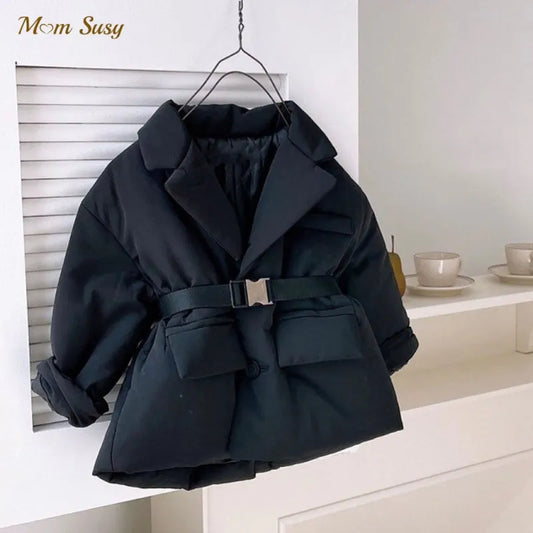 Cotton Padded Suit Jacket Waist Belt