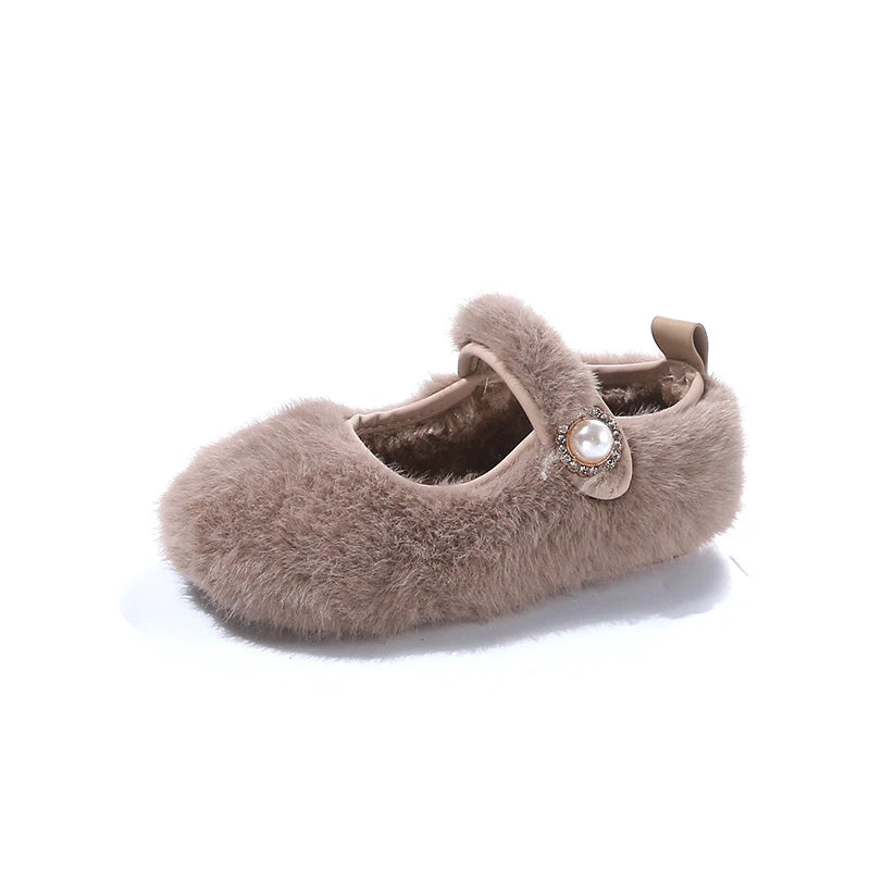 Old Beige Padded Girls Cotton Shoes