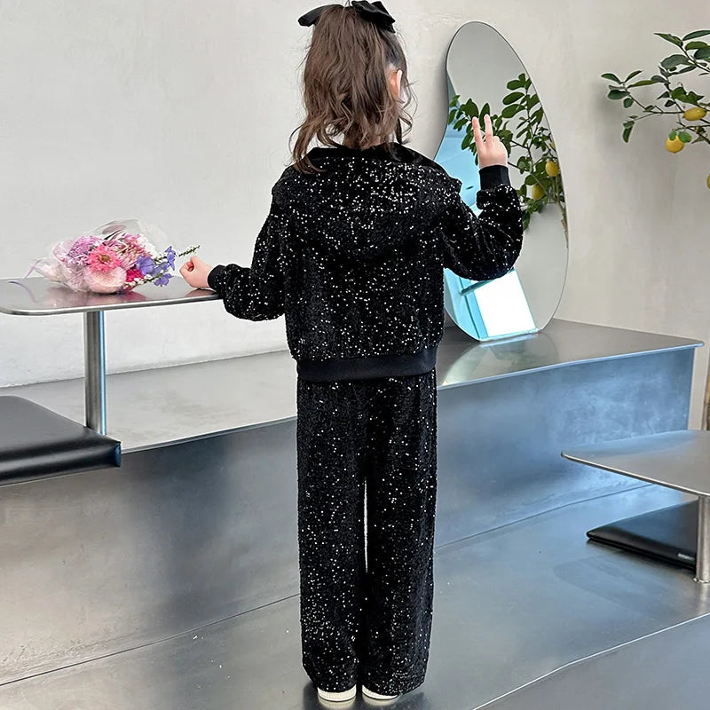 girls clothes sets Sequin Zipper Tracksuit