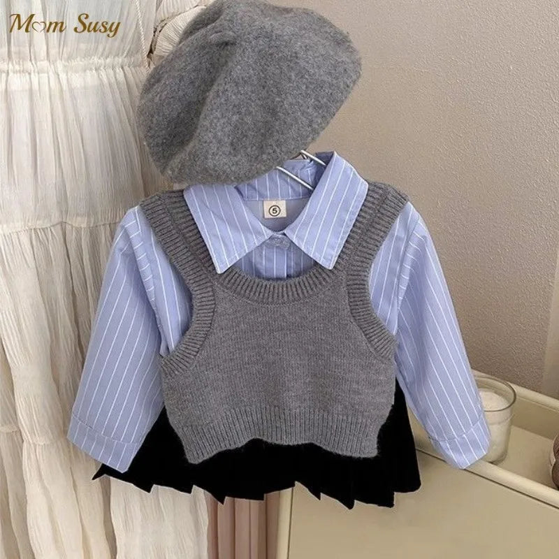 Clothes Set Shirt Vest Pleated Skirt Infant Toddler