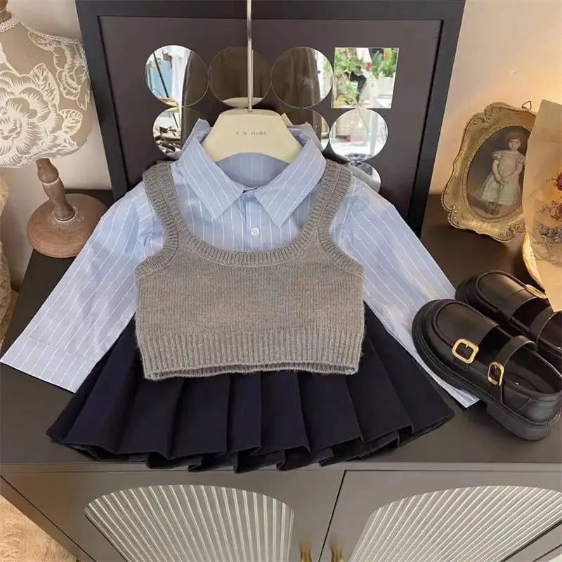 Clothes Set Shirt Vest Pleated Skirt Infant Toddler