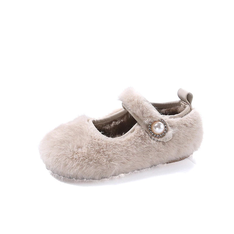 Old Beige Padded Girls Cotton Shoes