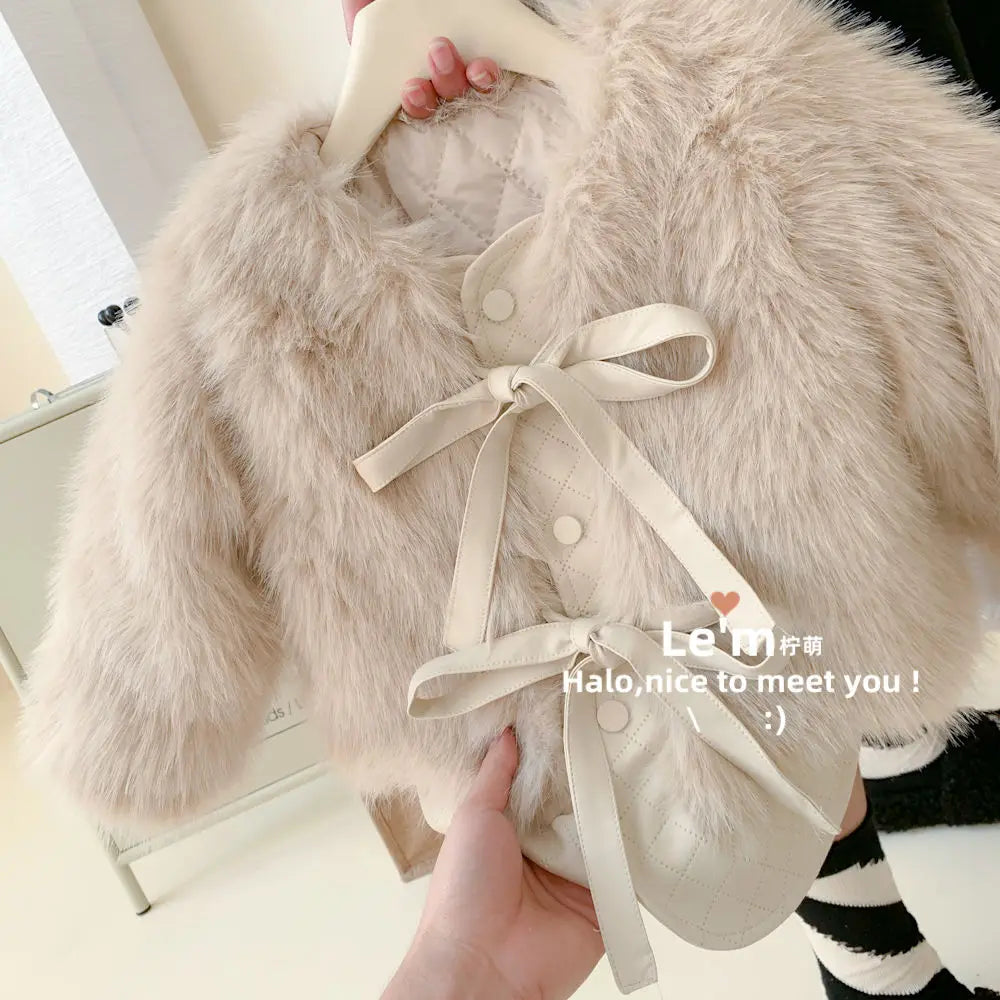 Girls' 2023 Winter Suit with Plush and Thickened Girls' Coat Baby Top and Two-piece Clothing Set Kids Boutique Clothes New