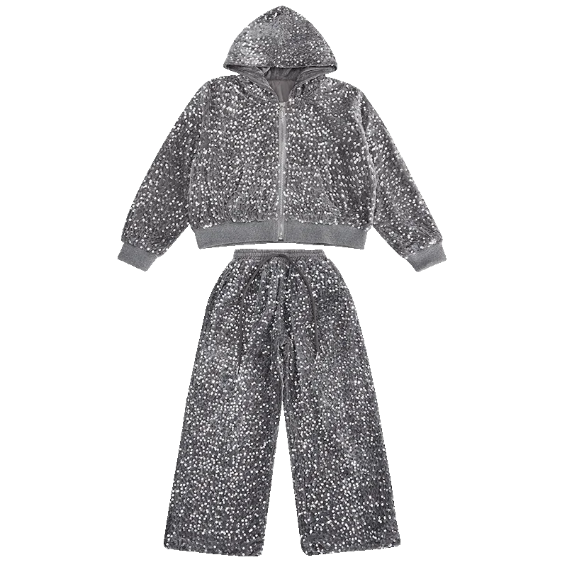 girls clothes sets Sequin Zipper Tracksuit