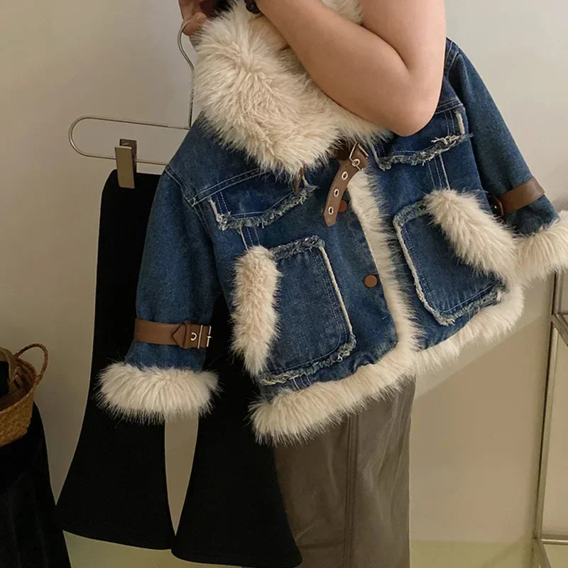 Fur Lapel Collar Thickening Coat Plush Long Sleeve